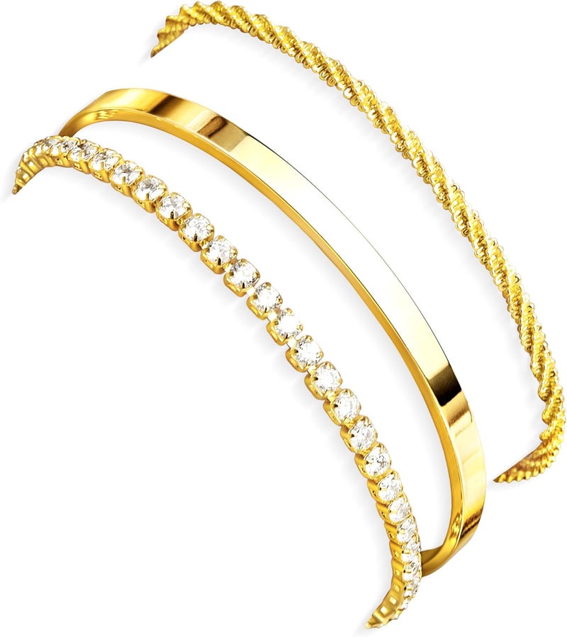 Poxtex 925 Sterling Silver Bracelets for Women Stack, 14K Gold Plated Bangle Cuff Jewelry Set Trendy, Adjustable Tennis Knot Twisted Bracelet for Wrist Essentials Women Fashion Gifts - Image 1